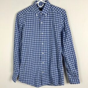 Ermenegildo Zegna Blue Plaid Button Down Collared Shirt Mens Size Small Cotton S